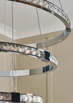 BHS Chrome Comet 3 Ring Integrated LED Pendant (80-120cm x 50cm)