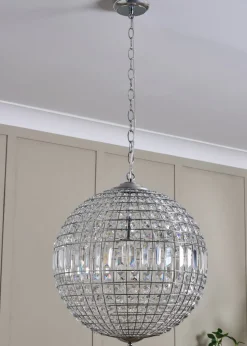 BHS Chrome Ursula Large Crystal Ball Pendant (50-160cm x 44cm)