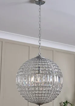 BHS Chrome Ursula Large Crystal Ball Pendant (50-160cm x 44cm)