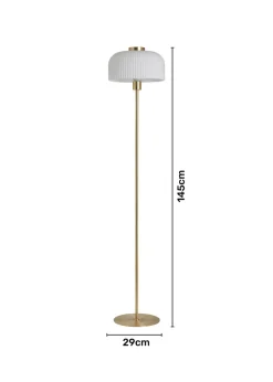 BHS Costa Brass Floor Lamp with Ribbed White glass (145cm x 29cm)