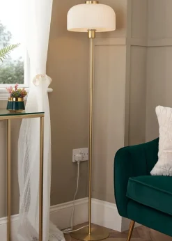 BHS Costa Brass Floor Lamp with Ribbed White glass (145cm x 29cm)