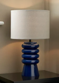 BHS Fava Ribbed Glass Table Lamp Blue (45cm x 27cm)