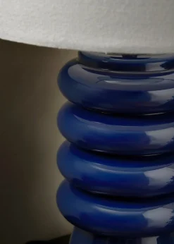 BHS Fava Ribbed Glass Table Lamp Blue (45cm x 27cm)