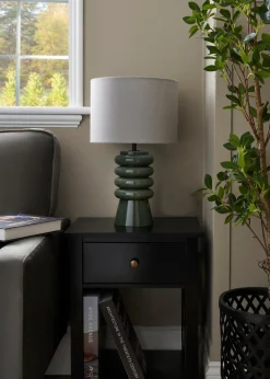 BHS Fava Ribbed Glass Table Lamp Green (45cm x 27cm)