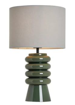 BHS Fava Ribbed Glass Table Lamp Green (45cm x 27cm)