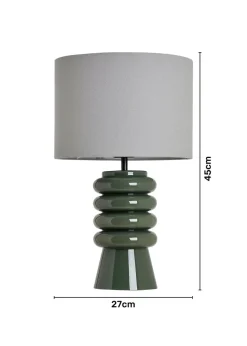 BHS Fava Ribbed Glass Table Lamp Green (45cm x 27cm)