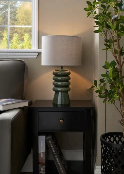 BHS Fava Ribbed Glass Table Lamp Green (45cm x 27cm)