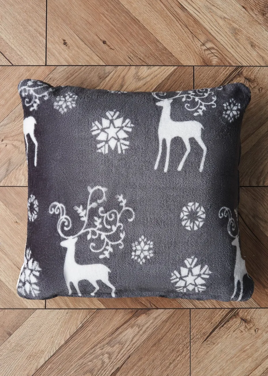 BHS Grey Christmas Stag Cushion