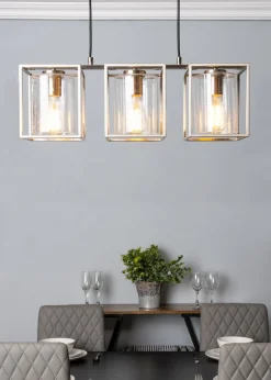 BHS Hardy 3 Light Diner Bar Satin Nickel (Adjustable 57-119cm x 60cm)