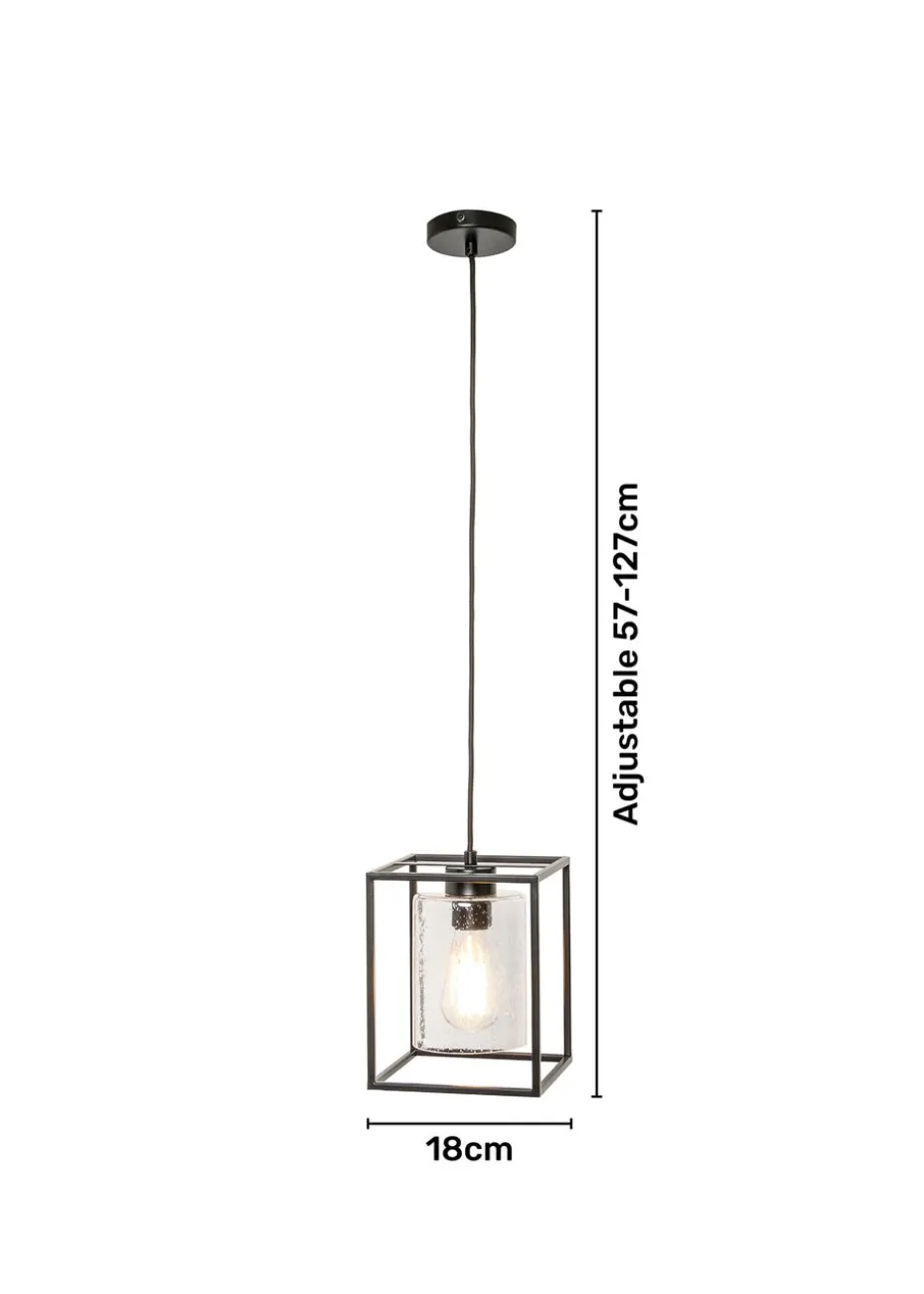BHS Hardy 1 Light Pendant Matt Black (Adjustable 57-127cm x 18cm)
