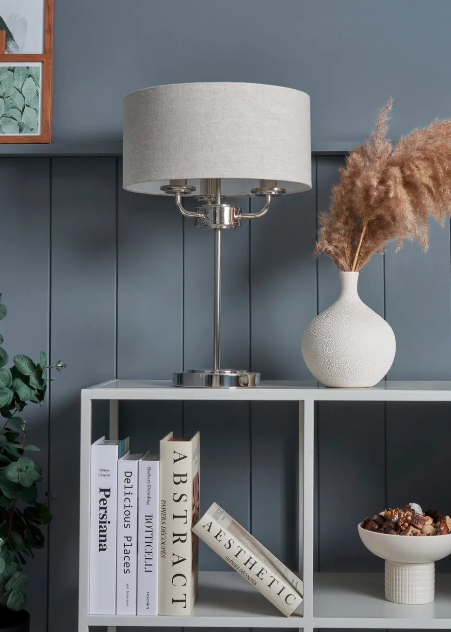 BHS Lighting Harley 3 Light Chrome Table Lamp (48cm x 32cm)