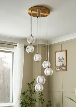 BHS Lighting Raeden LED Brass Acrylic Ball 7 Light Cascade (80-110cm x 36cm)