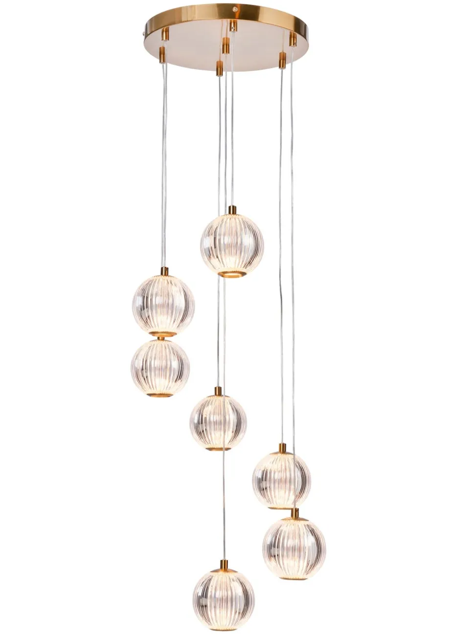 BHS Lighting Raeden LED Brass Acrylic Ball 7 Light Cascade (80-110cm x 36cm)