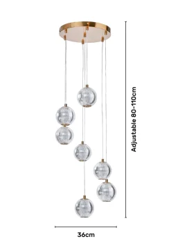 BHS Lighting Raeden LED Brass Acrylic Ball 7 Light Cascade (80-110cm x 36cm)