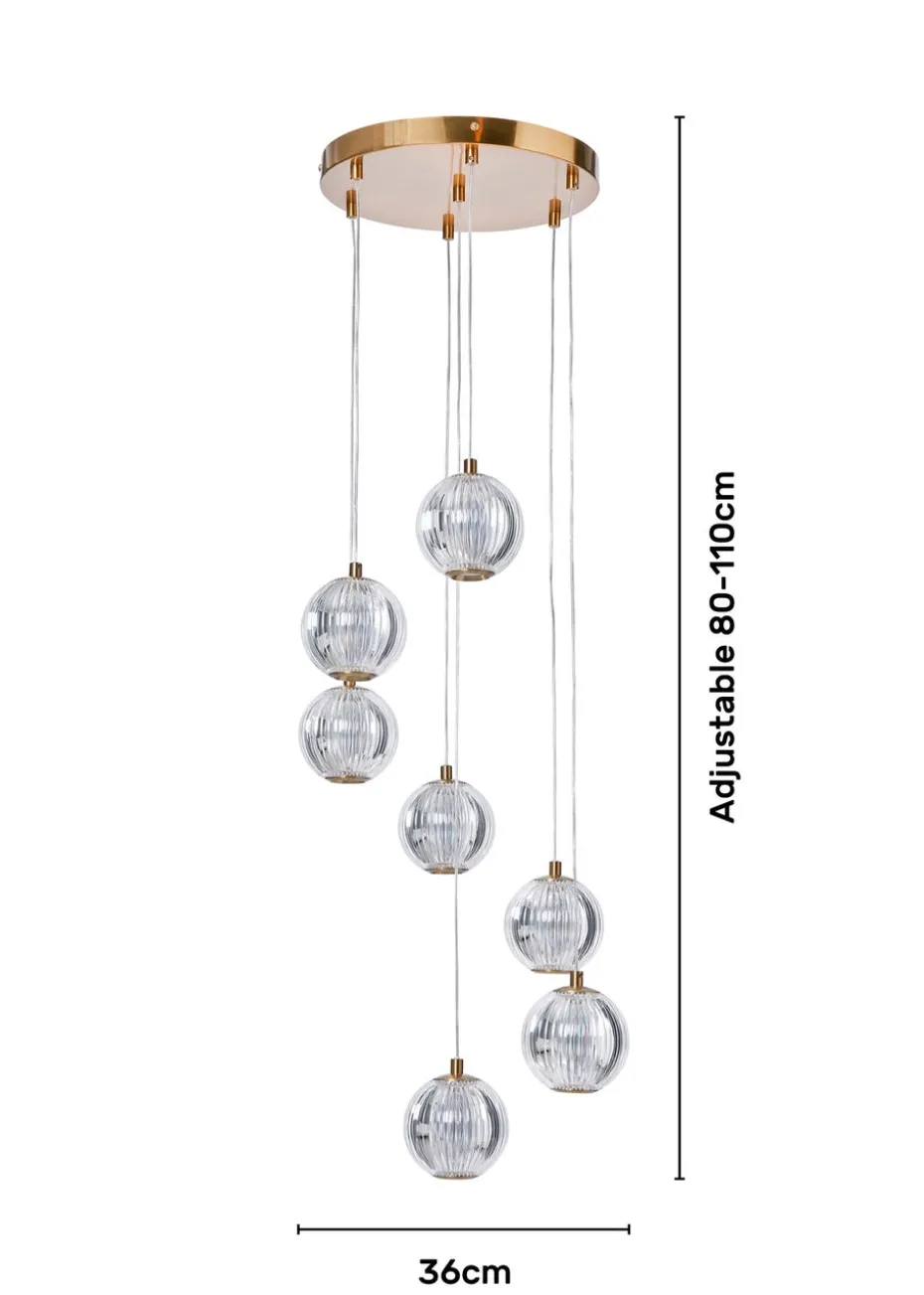 BHS Lighting Raeden LED Brass Acrylic Ball 7 Light Cascade (80-110cm x 36cm)