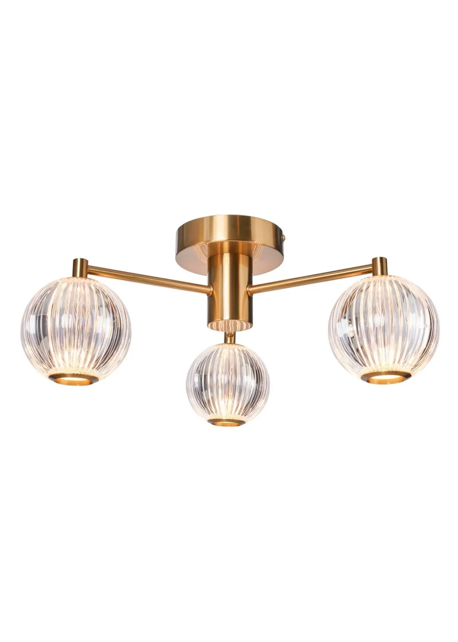 BHS Lighting Raeden LED Brass Acrylic Ball 3 Light Semi Flush (19cm x 45cm)