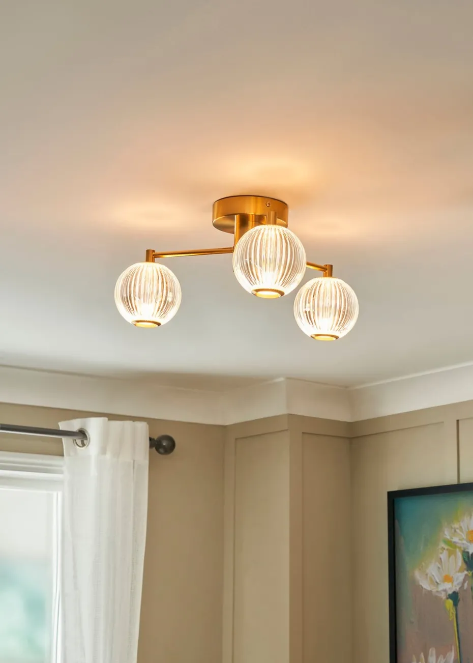 BHS Lighting Raeden LED Brass Acrylic Ball 3 Light Semi Flush (19cm x 45cm)