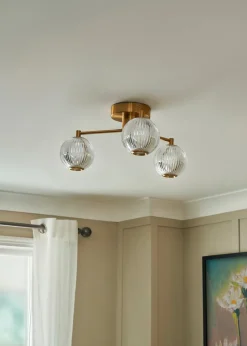 BHS Lighting Raeden LED Brass Acrylic Ball 3 Light Semi Flush (19cm x 45cm)