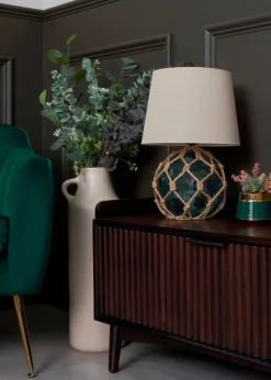 BHS Lighting Seaqua Blue Clear Dimpled Glass Rope Table Lamp (41cm x 28cm)