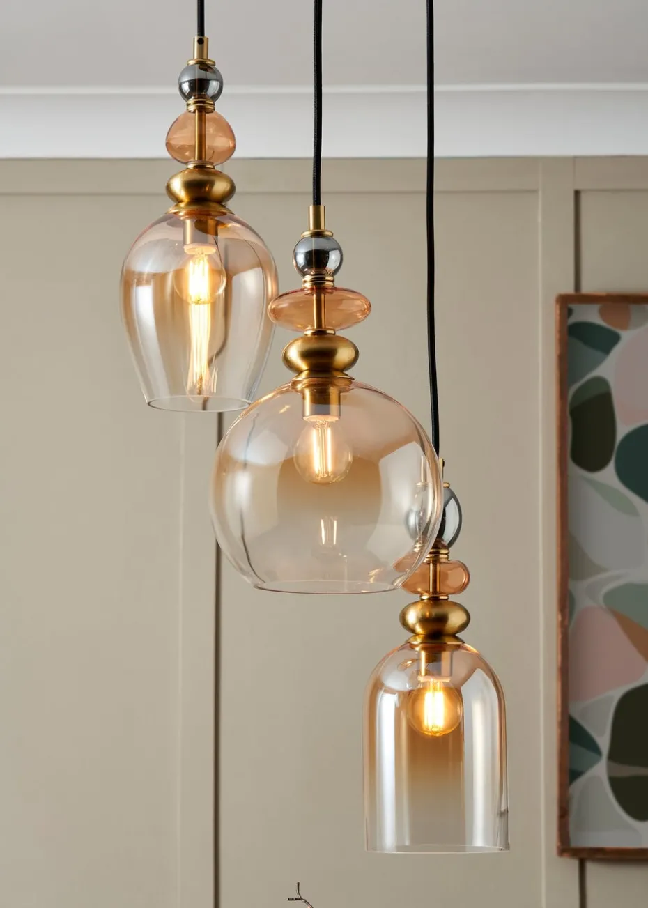 BHS Lighting Teyana Brass Glass 3 Light Cascade (65-100cm x 37cm)