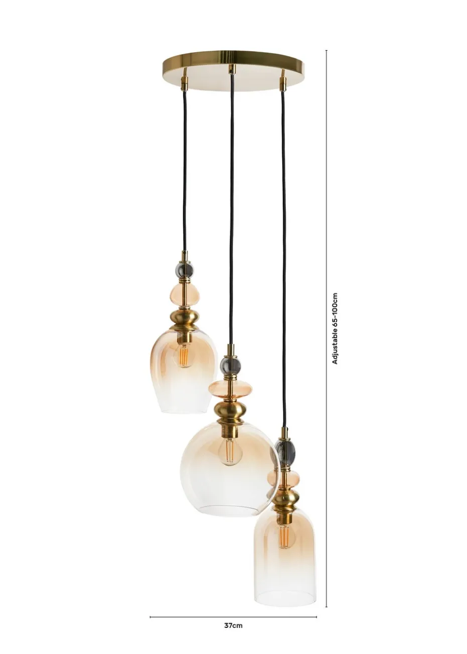 BHS Lighting Teyana Brass Glass 3 Light Cascade (65-100cm x 37cm)