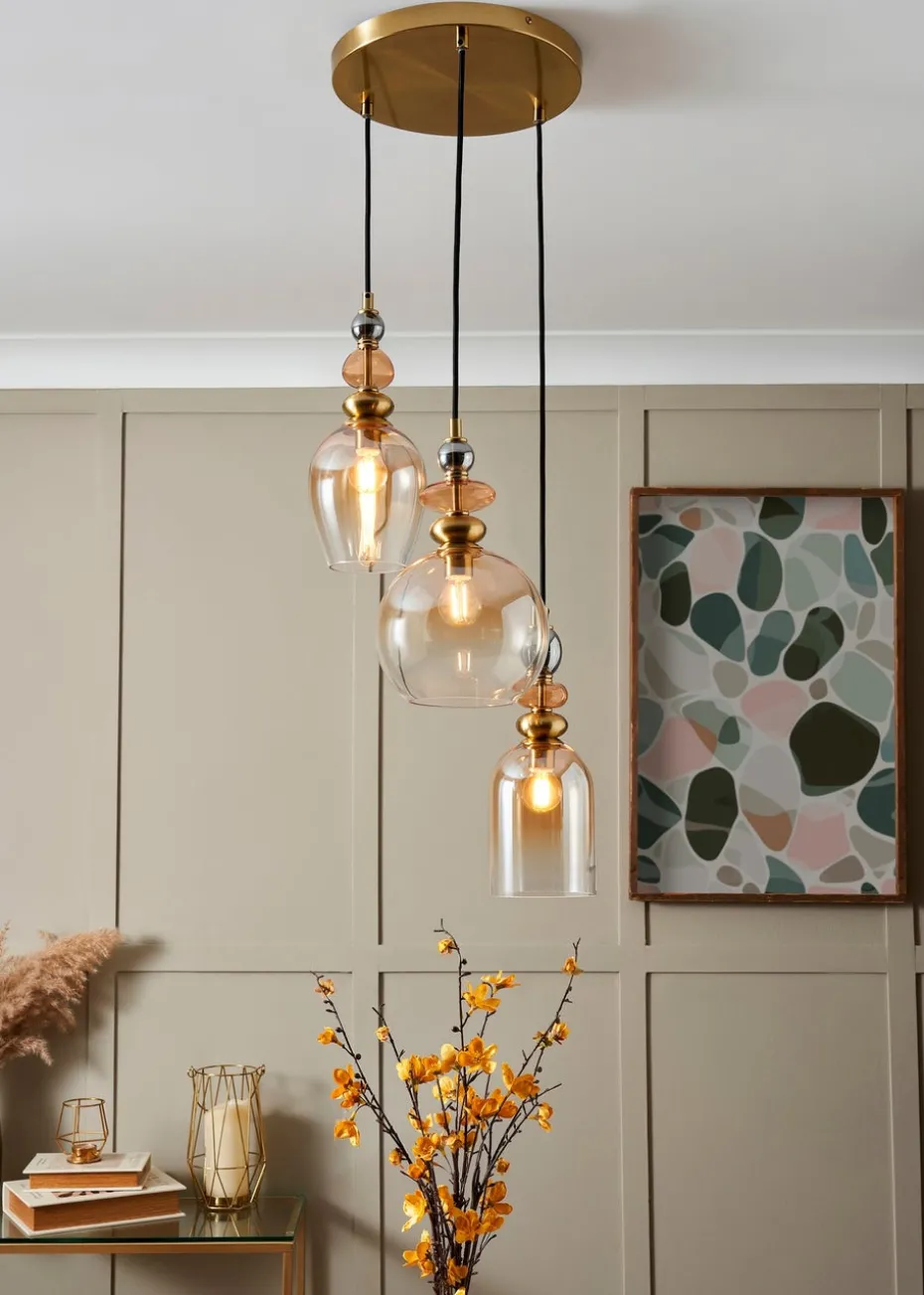 BHS Lighting Teyana Brass Glass 3 Light Cascade (65-100cm x 37cm)