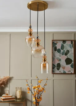 BHS Lighting Teyana Brass Glass 3 Light Cascade (65-100cm x 37cm)