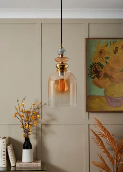 BHS Lighting Teyana Brass Glass 1 Light Cascade (50-130cm x 18cm)