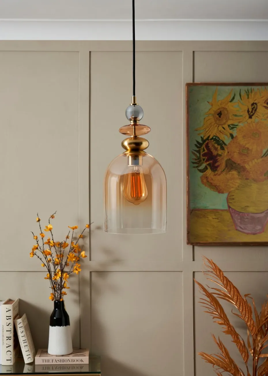 BHS Lighting Teyana Brass Glass 1 Light Cascade (50-130cm x 18cm)