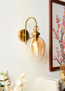 BHS Lighting Teyana Brass Glass Wall Light (31cm x 14cm)