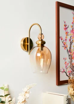 BHS Lighting Teyana Brass Glass Wall Light (31cm x 14cm)