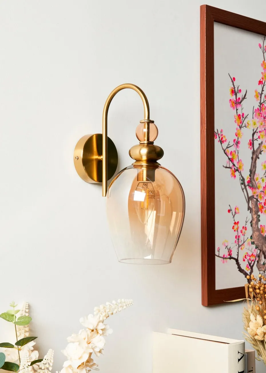 BHS Lighting Teyana Brass Glass Wall Light (31cm x 14cm)