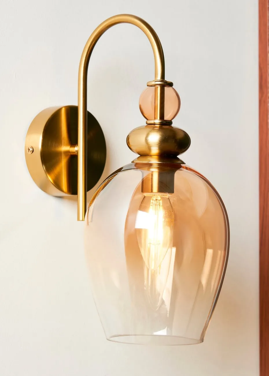 BHS Lighting Teyana Brass Glass Wall Light (31cm x 14cm)