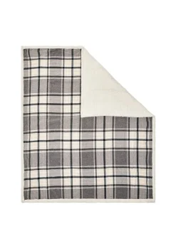 BHS Luxury Warm Grey Check Throw With Faux-Shearling (130x150cm)