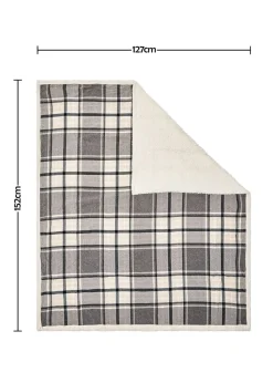 BHS Luxury Warm Grey Check Throw With Faux-Shearling (130x150cm)