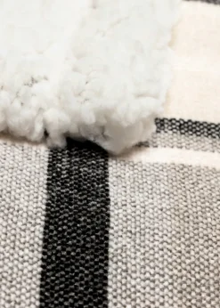 BHS Luxury Warm Grey Check Throw With Faux-Shearling (130x150cm)