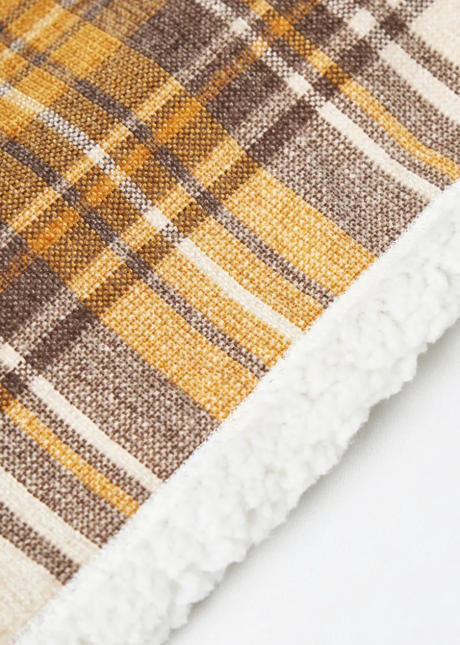 BHS Luxury Warm Ochre Check Throw with Faux-Shearling (130x150cm)