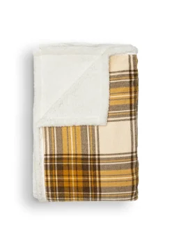 BHS Luxury Warm Ochre Check Throw with Faux-Shearling (130x150cm)