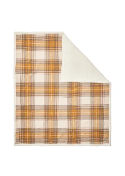 BHS Luxury Warm Ochre Check Throw with Faux-Shearling (130x150cm)
