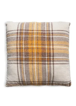 BHS Luxury Warm Ochre Check Cushion with Faux-Shearling (40x40cm)