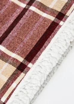 BHS Luxury Warm Red Check Throw With Faux-Shearling (130x150cm)
