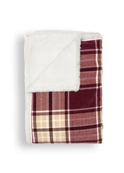 BHS Luxury Warm Red Check Throw With Faux-Shearling (130x150cm)