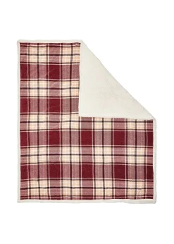 BHS Luxury Warm Red Check Throw With Faux-Shearling (130x150cm)