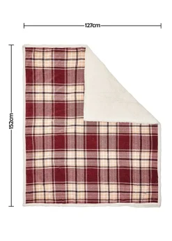 BHS Luxury Warm Red Check Throw With Faux-Shearling (130x150cm)