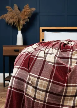 BHS Luxury Warm Red Check Throw With Faux-Shearling (130x150cm)