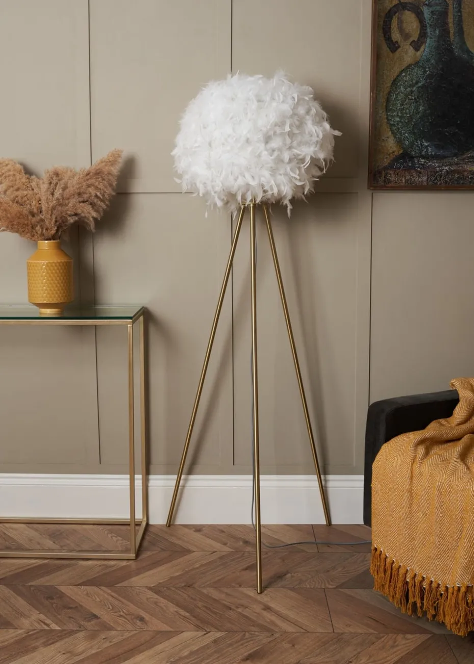 BHS Plume Satin Brass Feather Tripod Floor Lamp (147cm x 46cm x 46cm)