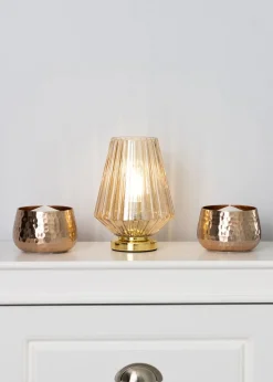 BHS Poplar Ribbed Glass Vessel Table Lamp Gold & Champagne (20cm x 15cm)