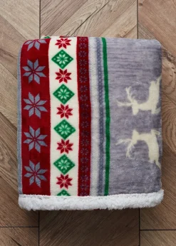 BHS Red Christmas Stag Throw Red with Faux-Shearling