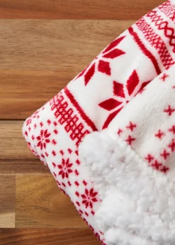 BHS Red Fair Isle Throw with Faux-Shearling Back