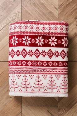 BHS Red Fair Isle Throw with Faux-Shearling Back